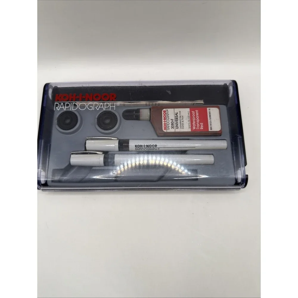 Koh-I-Noor Rapidograph 2 Pack Technical Pen Slim Set Vintage Brown Grey. Red Ink